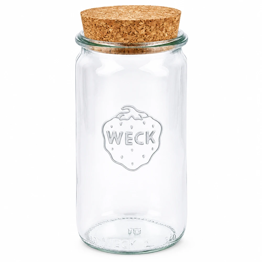 WECK Bocal de conservation 340ml avec bouchon en liège naturel RR60 Bocal cylindrique transparent Bocal de conservation