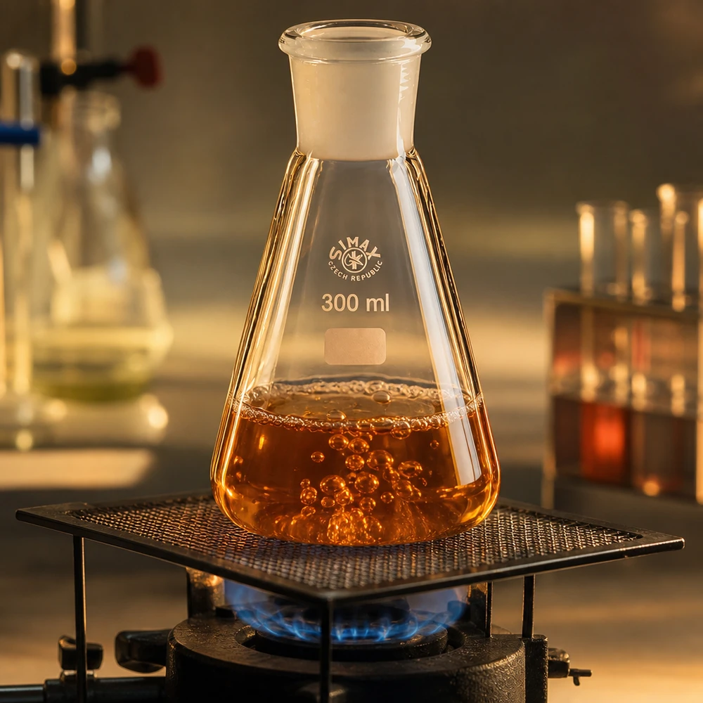Erlenmeyer 300 ml col étroit, verre borosilicate avec rodage normalisé 29/32 Fioles Erlenmeyer 300ml à col large et rodage standard 29/32 pour un remplissage facile