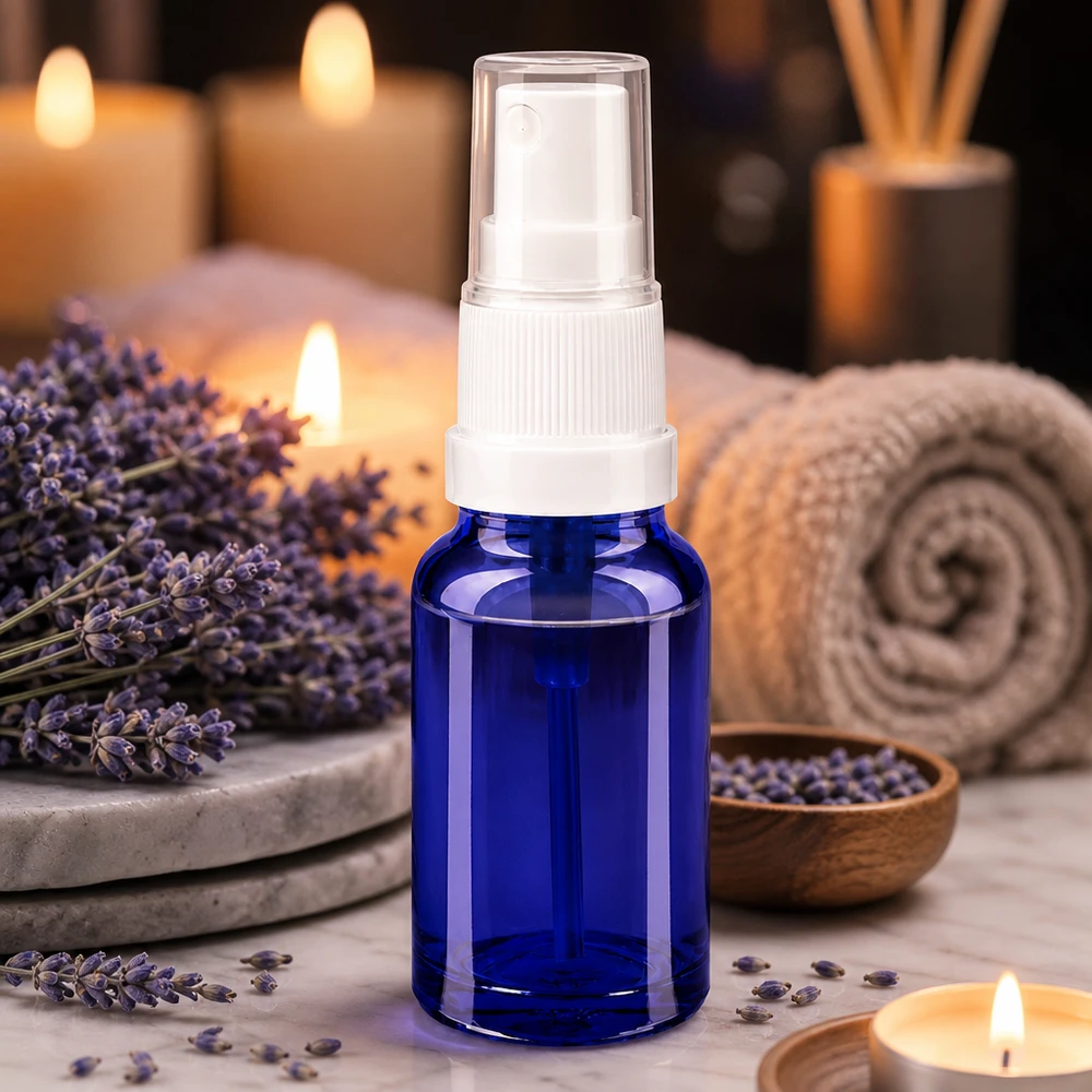 Vaporisateur 10ml blanc/tr. STD BlueLine UT18/10 Vaporisateur à pompe 10ml bleu élégant avec système de vaporisation transparent UT18/10 pas de vis