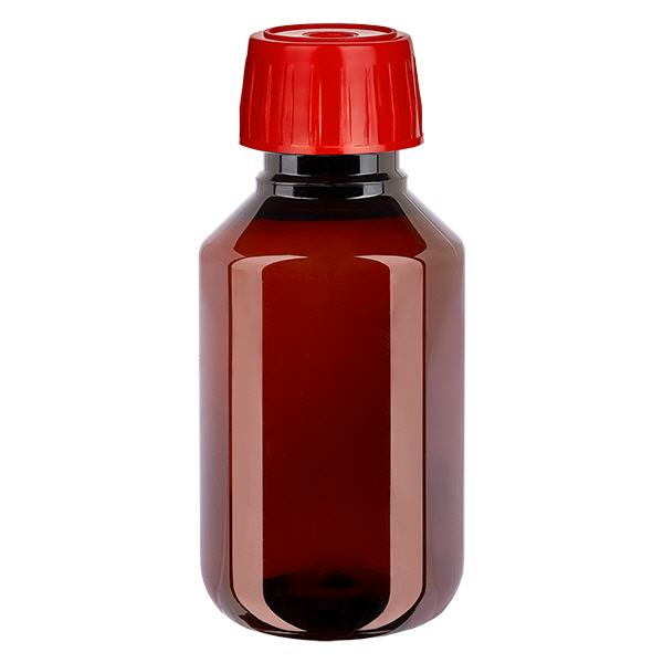 Bouteille PET 100ml avec bouchon de dégazage rouge