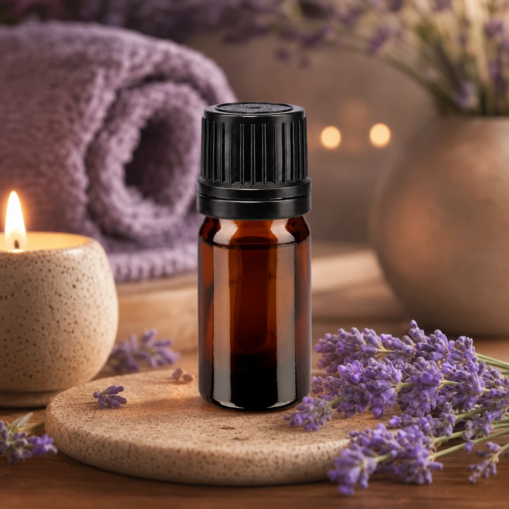 Flacon de pharmacie brun 5ml bouchon vissable noir bague de coulée bouchon d'inviolabilité Flacon en verre ambré de haute qualité, 5 ml, GR OV 8 mm, pour l'aromathérapie et les huiles essentielles