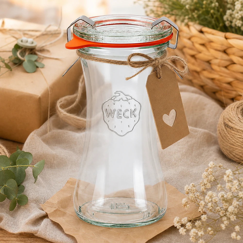 Pot WECK RR40 100ml vide avec étiquette cadeau et décoration naturelle pour cadeaux et occasions festives