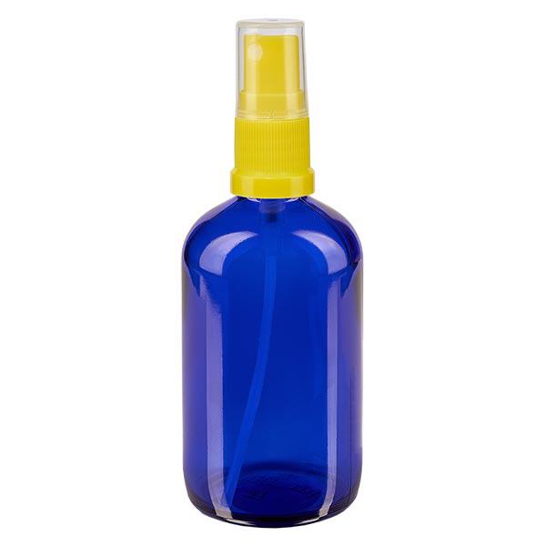 Flacon de pharmacie bleu 100ml embout spray jaune Flacon de pharmacie bleu 100ml embout spray jaune