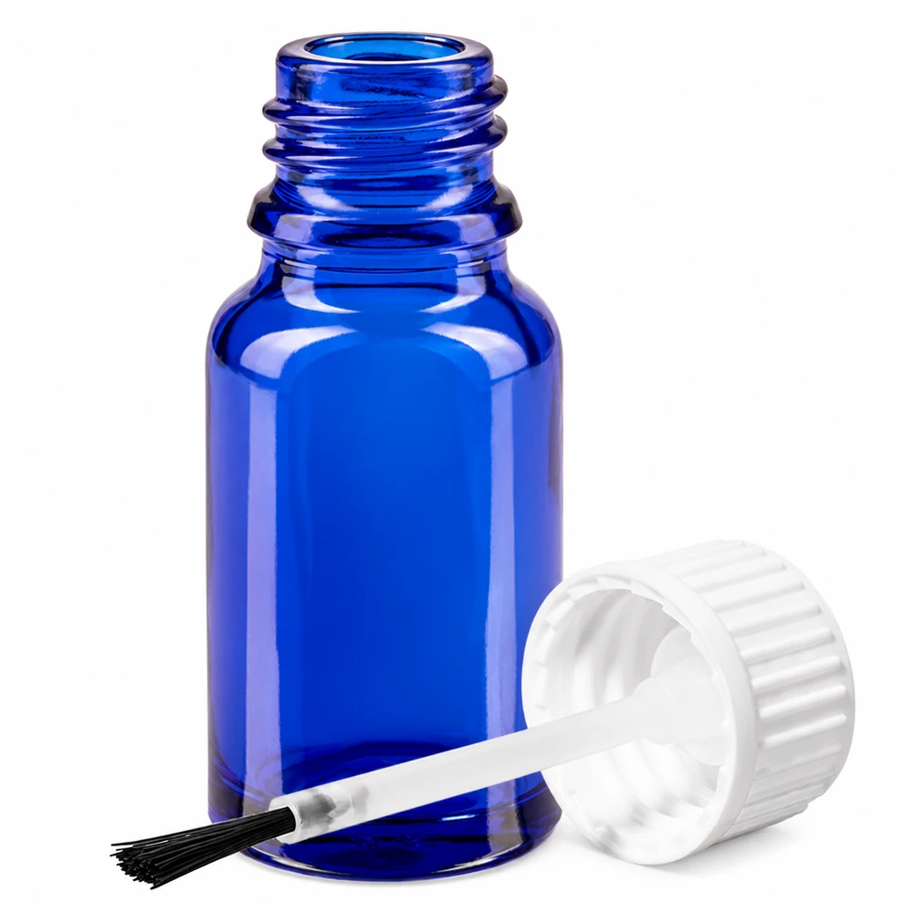 10ml flacon pinceau blanc STD BlueLine UT18/10 STD BlueLine Bouteille pinceau 10ml bleu cobalt avec filetage blanc UT18/10 pour cosmétiques