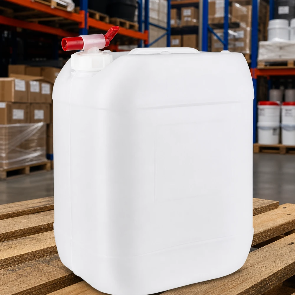 Bidon empilable en PEHD de 20 L avec robinet de vidange rouge pour un stockage sûr des liquides