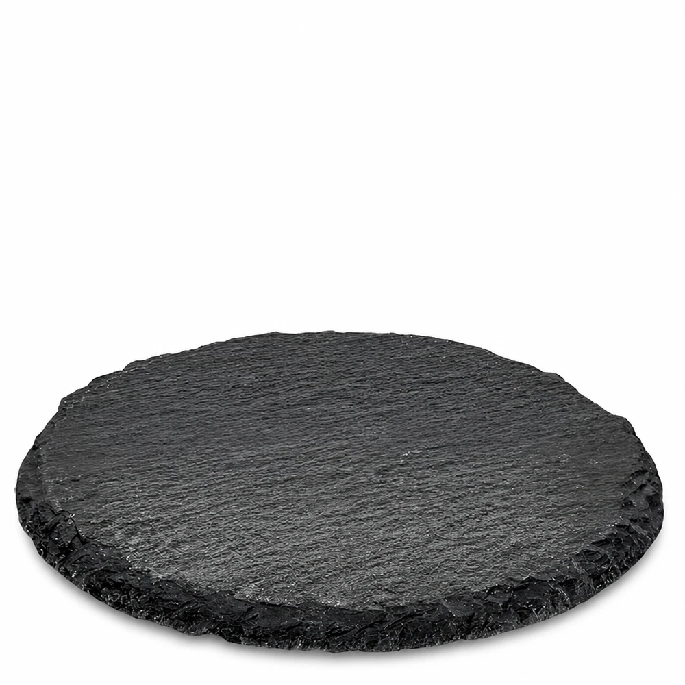 Plateau en ardoise rond Ø 150 mm Plateau rond en ardoise noire de 15 cm de diamètre comme plat de service avec une structure de pierre naturelle et un bord rugueux