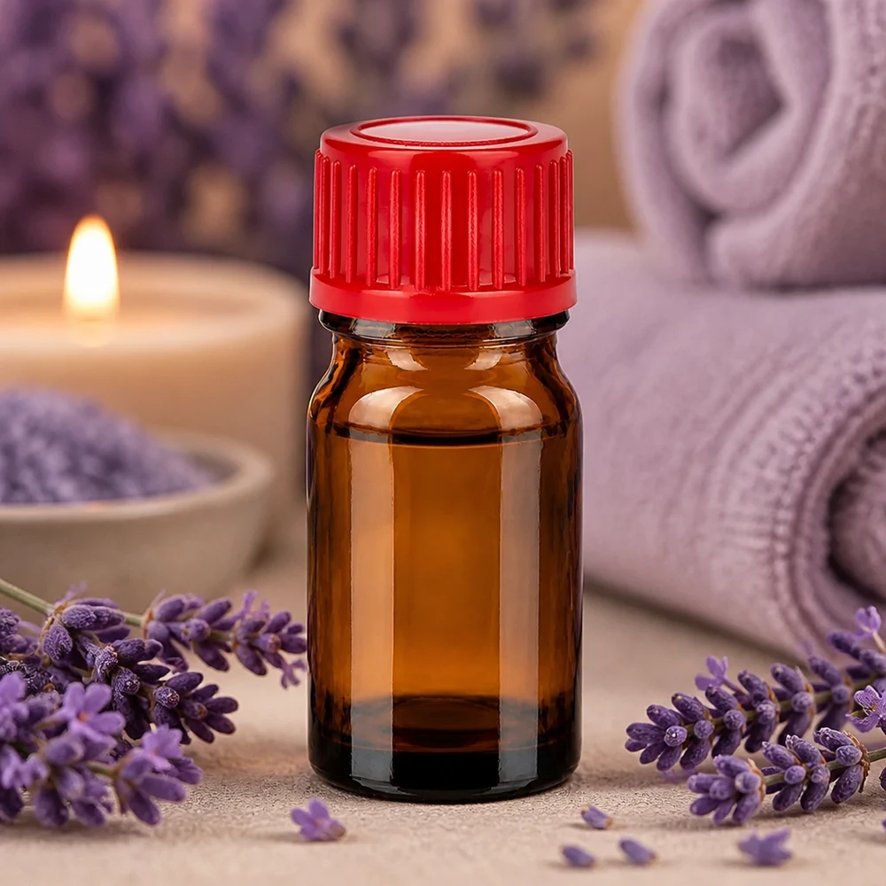 Flacon de 5ml 11mm SV rouge STD BrownLine UT18/5 Petit flacon de pharmacie de 5ml en verre brun avec un bouchon rouge pratique pour les applications aromathérapeutiques