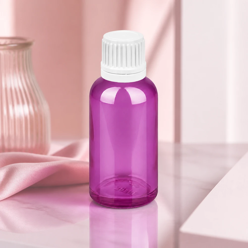 Flacon compte-gouttes 30ml 0.7mm blanc Originalité Bouchon à vis PurpleLine UT18/30 Flacon compact en verre violet de 30 ml avec bouchon compte-gouttes blanc à l'épreuve des enfants