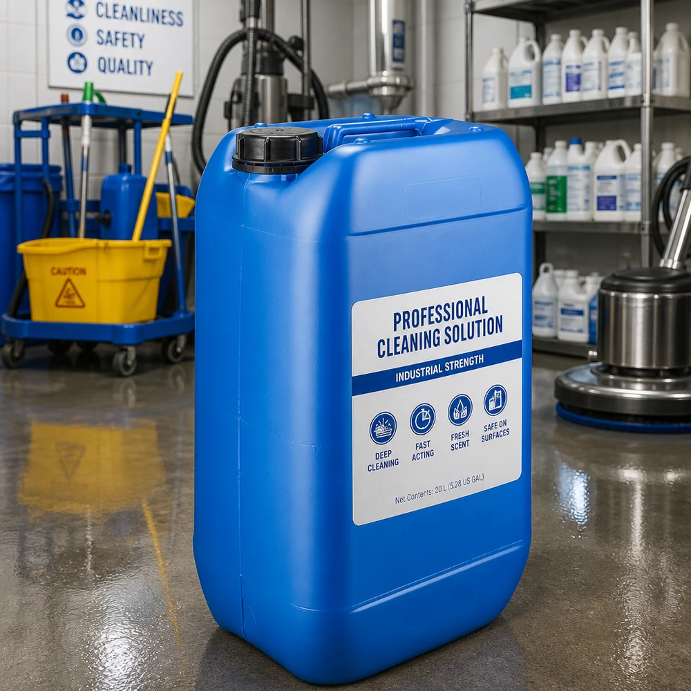 Bidon professionnel pour produits chimiques de 15 L, bleu, avec bouchon d'origine sécurisé, destiné à un usage professionnel