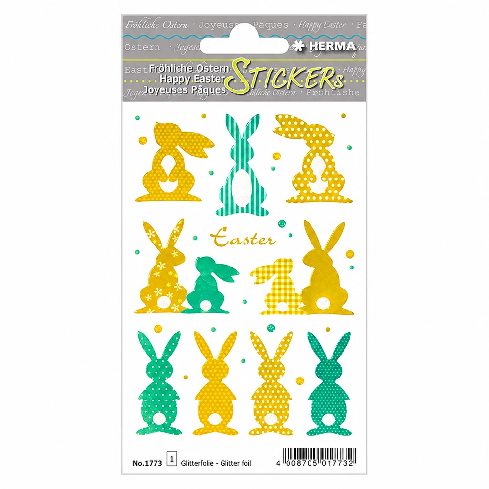 Autocollants Lapin d'or (10 stickers avec paillettes)