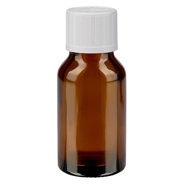 Flacon en verre brun 15ml avec bouchon à vis blanc sécurité enfant St Flacon en verre brun 15ml avec bouchon à vis blanc sécurité enfant St