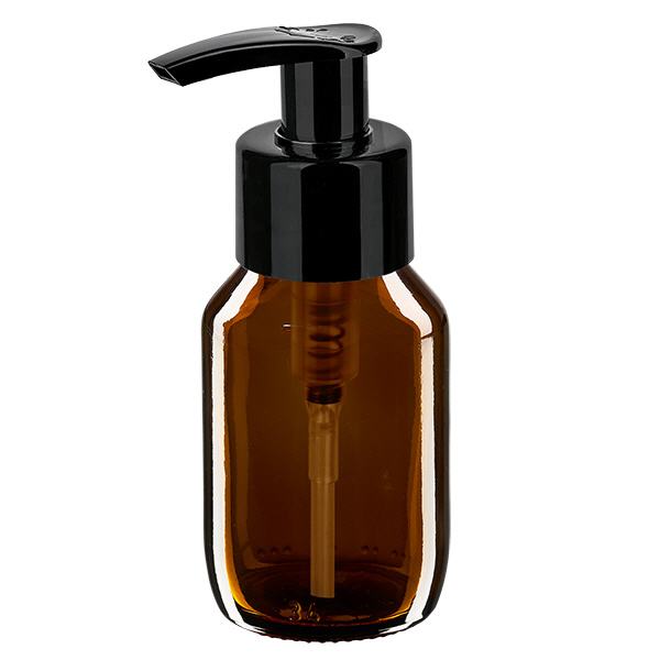 Flacon médical de 50ml brun, avec pompe distributrice noire Flacon médical de 50ml brun, avec pompe distributrice noire