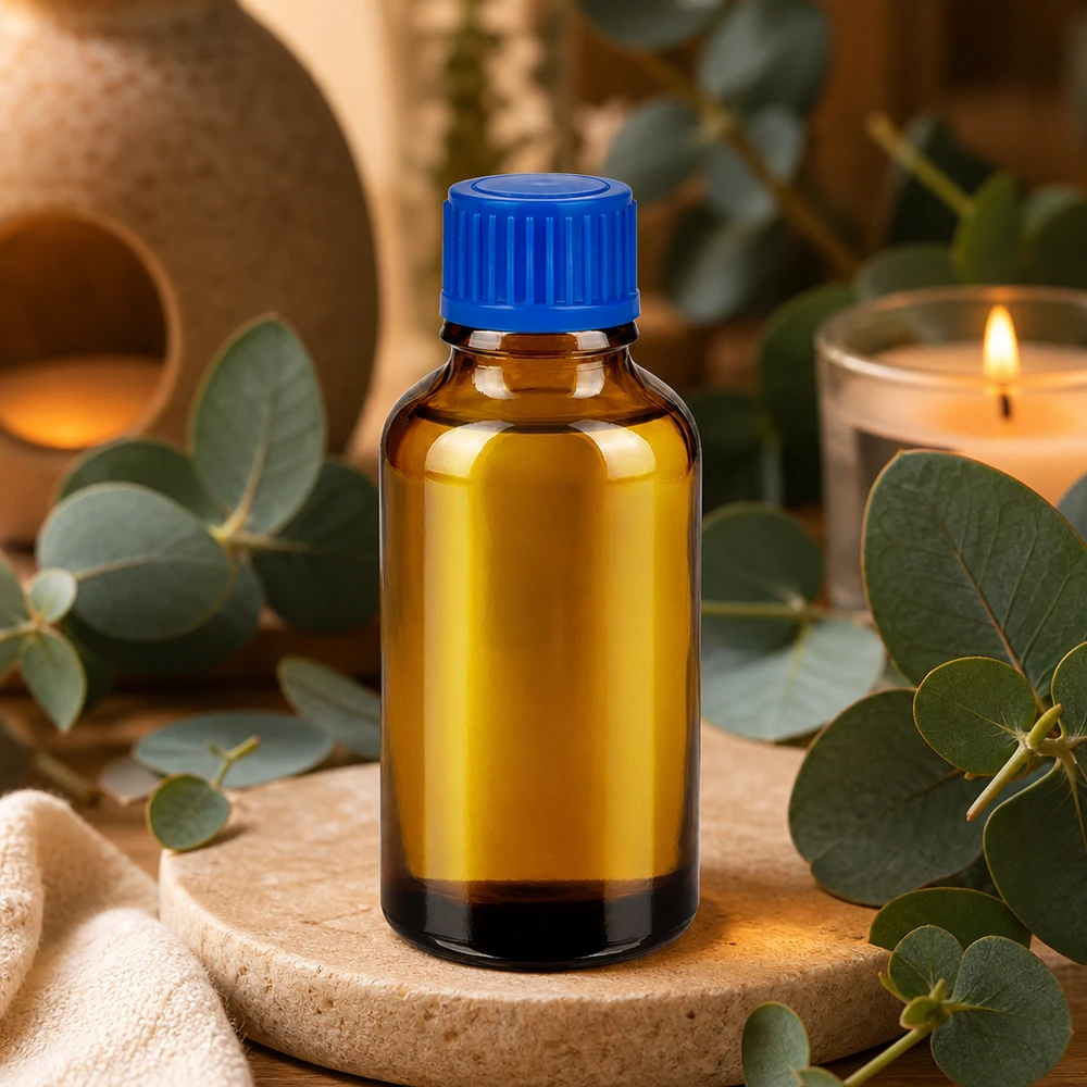 Flacon de 30ml 11mm SV bleu STD BrownLine UT18/30 Bouteille en verre ambré de 30ml avec bouchon bleu idéale pour les cosmétiques et les huiles de soin