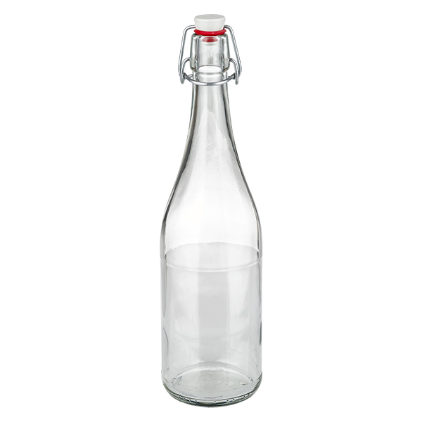 Bouteille en verre de 750 ml + bouchon mécanique en porcelaine UN..