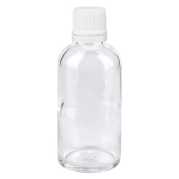 Bouteille de pharmacie claire 50ml bouchon vissable blanc bouchon inviolabilité Bouteille de pharmacie claire 50ml bouchon vissable blanc bouchon inviolabilité