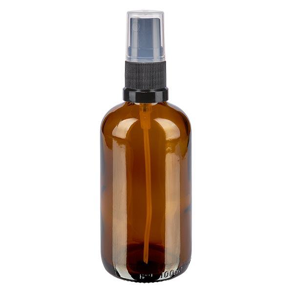 Flacon de pharmacie brun 100ml embout spray noir Flacon de pharmacie brun 100ml embout spray noir