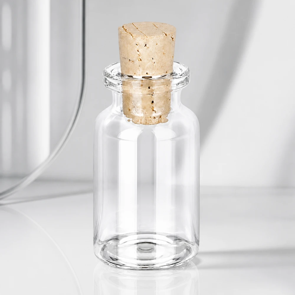 Flacon en verre clair 10 ml avec bouchon de liège 11/14 mm Wiederverschließbare Klarglas-Flasche 10ml mit fest sitzendem Korken 11/14mm für Flüssigkeiten