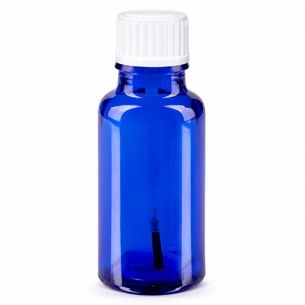 Flacon à pinceau bleu 20 ml STD Apoglas avec bouchon blanc à sécurité enfants