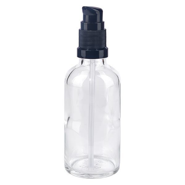 Flacon de pharmacie transparent 50ml bouchon pompe noir std Flacon de pharmacie transparent 50ml bouchon pompe noir std