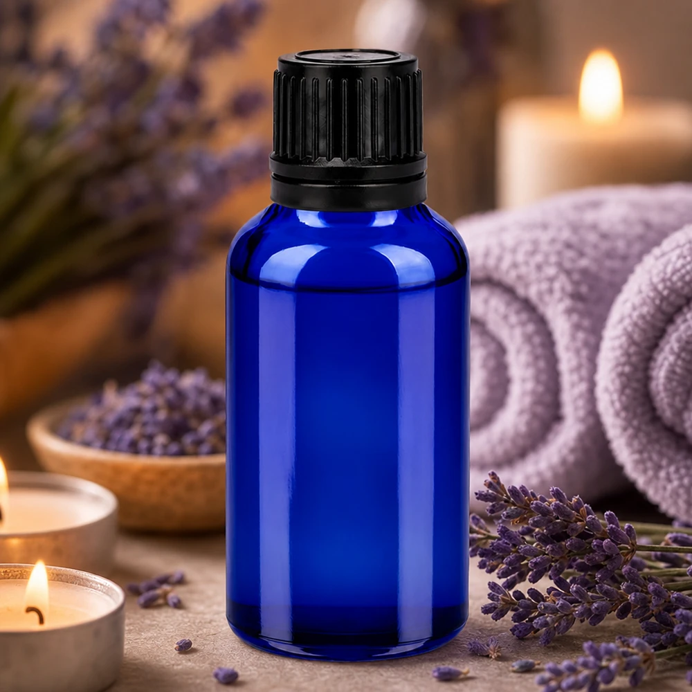Flacon 30ml 11mm SV noir OV BlueLine UT18/30 Bouteille de pharmacie de 30 ml en verre bleu robuste avec bouchon compte-gouttes pratique