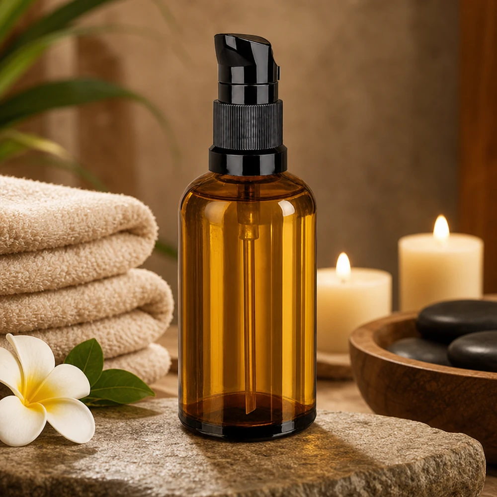 Flacon pompe 100ml noir STD BrownLine UT18/100 Flacon-distributeur professionnel de 100 ml de couleur ambre pour les applications de spa et de bien-être