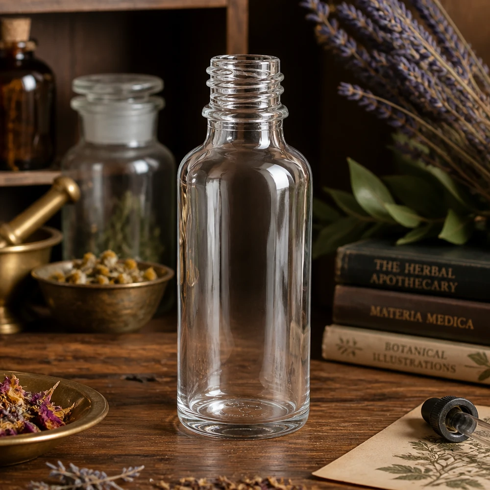Flacon compte-gouttes 30 ml DIN18 - verre clair Bouteille en verre transparent de 30ml ApoGlas pour le bricolage de cosmétiques naturels et de remèdes faits maison