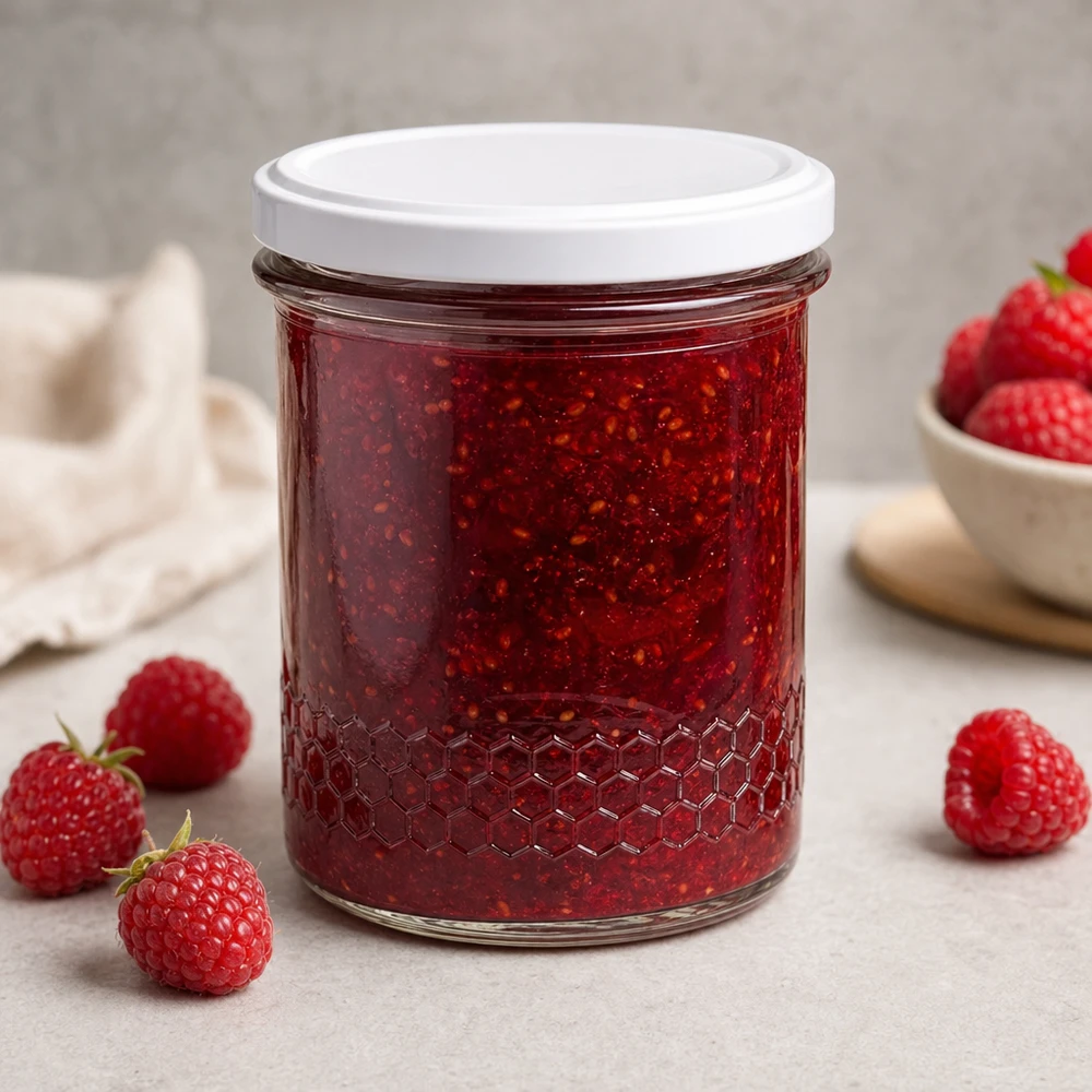 Pot à miel de 400 ml pour confiture de fraises rempli de fraises fraîches Utilisation décorative en cuisine