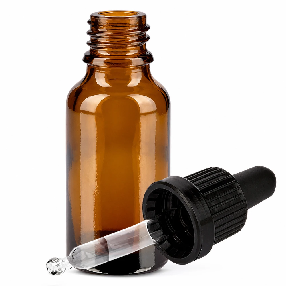 Flacon à pipette 20ml noir OV BrownLine UT18/20 Flacon de pharmacie 20ml brun avec pipette compte-gouttes pour le dosage professionnel de substances actives