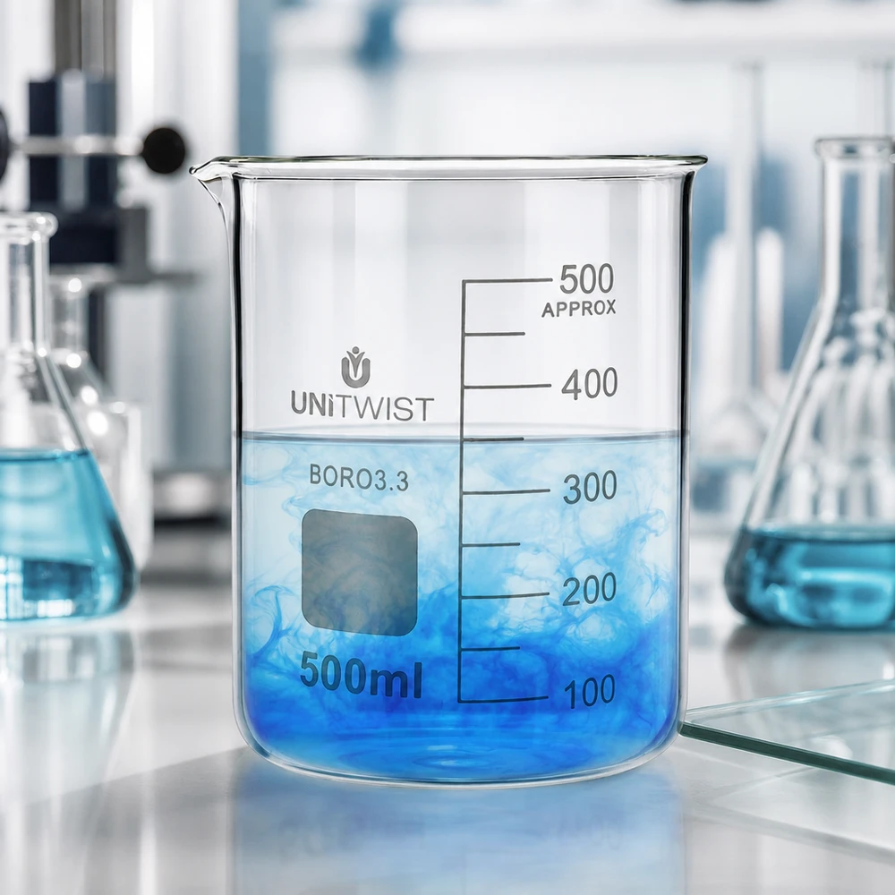 Bécher de 500 ml en verre borosilicaté 3.3 résistant à la chaleur, de forme cylindrique basse