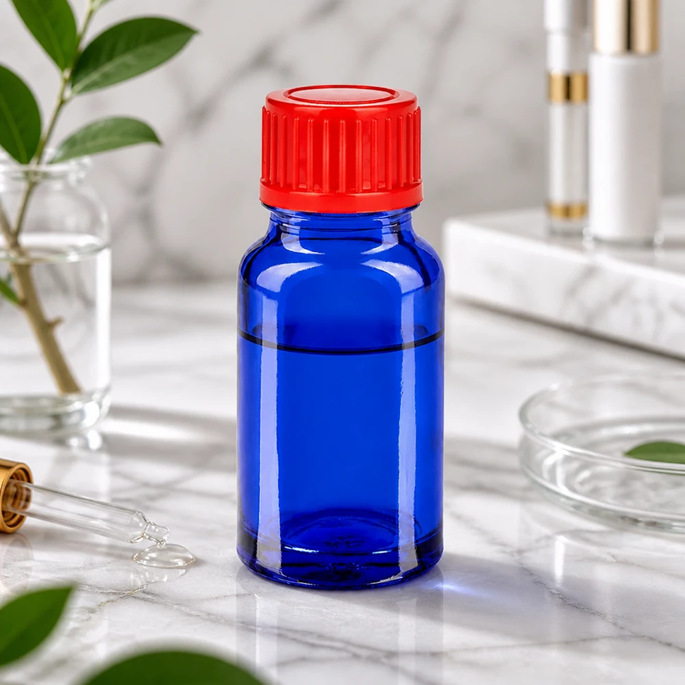 Flacon de 10ml 11mm SV rouge STD BlueLine UT18/10 Flacon en verre de 10 ml avec design bleu protégeant de la lumière et bouchon à vis rouge anti-fuite