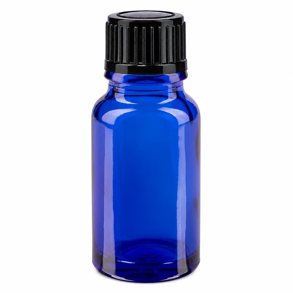 Flacon de pharmacie bleu 10ml, noir 1mm std Flacon compte-gouttes bleu cobalt de 10 ml, modèle STD ApoGlas, avec bouchon à vis noir