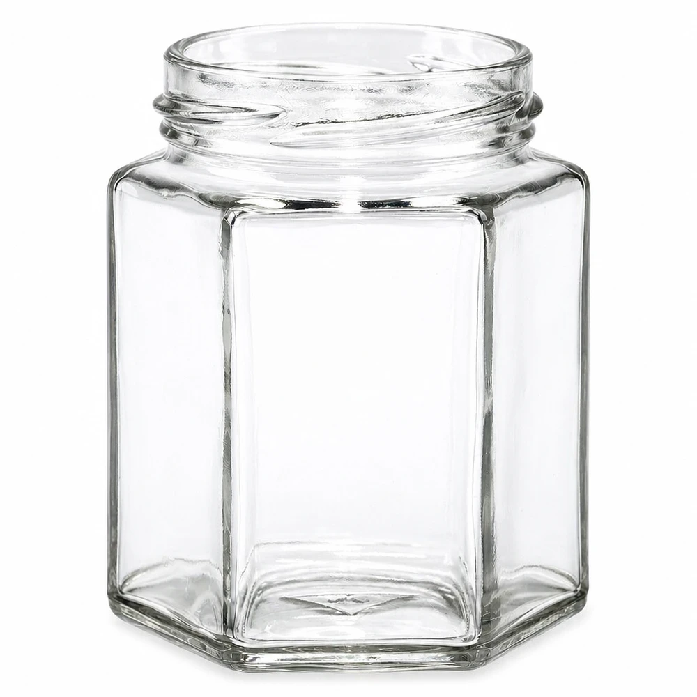 196ml Verre hexagonal sans couvercle (TO58) UNiTWIST Pot à vis hexagonal 196ml TO82 filet transparent vide sans couvercle pour confiture et miel
