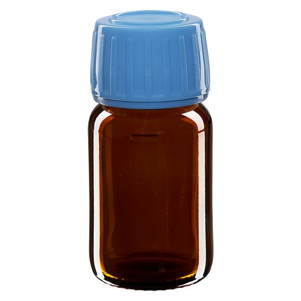 Flacon médical 30 ml couleur ambrée avec bouchon bleue Flacon médical 30 ml couleur ambrée avec bouchon bleue