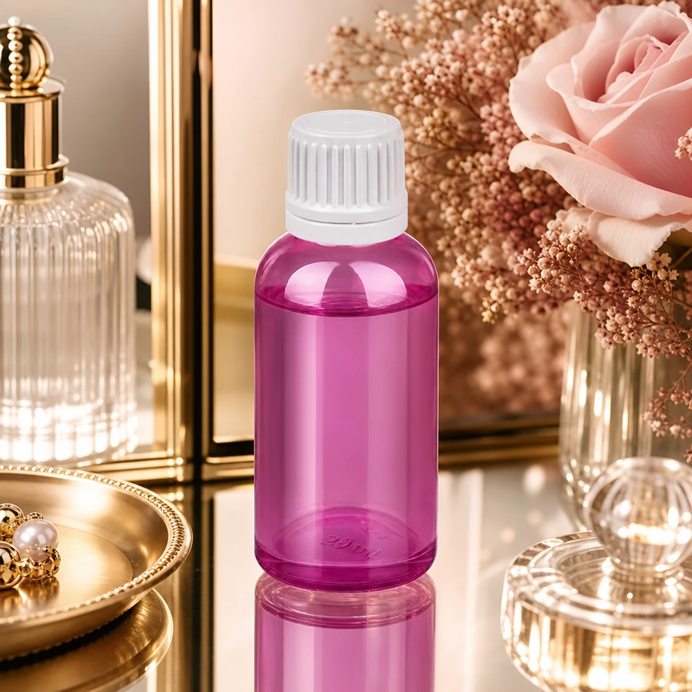 Bouteille 30ml bouchon à vis 11mm blanc Originalité Bouchon à vis PurpleLine UT18/30 Flacon de 30 ml au design pourpre élégant, parfait pour les cosmétiques faits main et les projets de bricolage