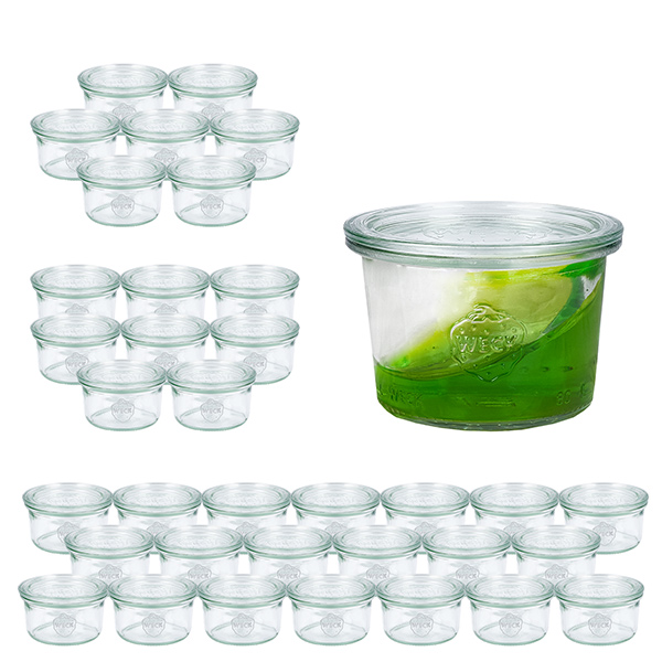 Set de 36 bocaux Weck 80ml avec 36 couvercles en verre Set de 36 bocaux Weck 80ml avec 36 couvercles en verre