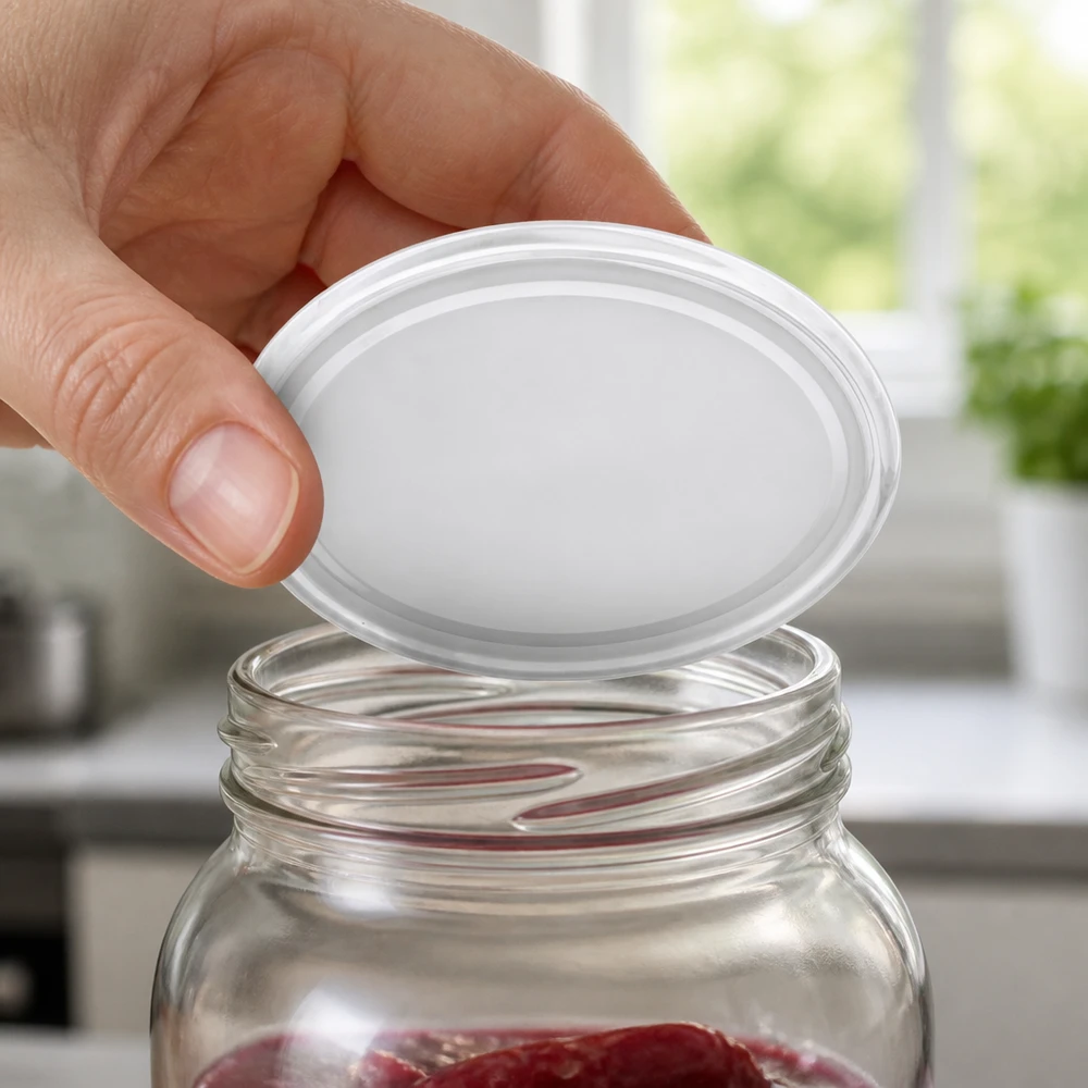 Fermer un bocal contenant des fruits à l'aide d'un couvercle BasicSeal blanc de 66 mm UNiTWIST TO66