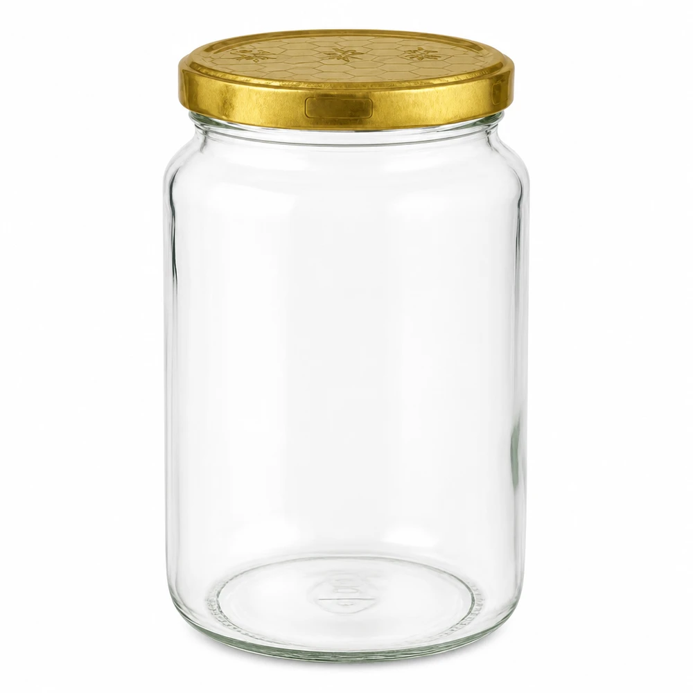Pot rond de 795ml avec couvercle doré BasicSeal Nid d'abeille UN bouchon pour miel et confiture