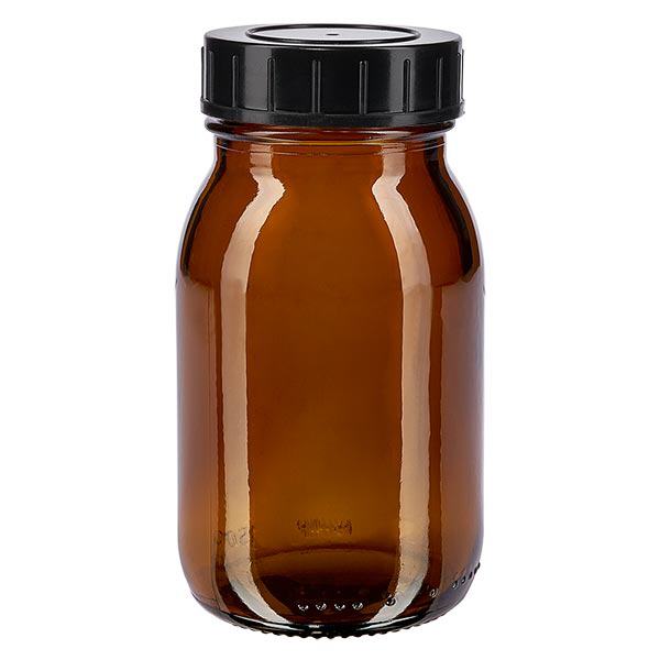 Bouteille à col large 150ml en verre brun avec bouchon vissé Bouteille à col large 150ml en verre brun avec bouchon vissé