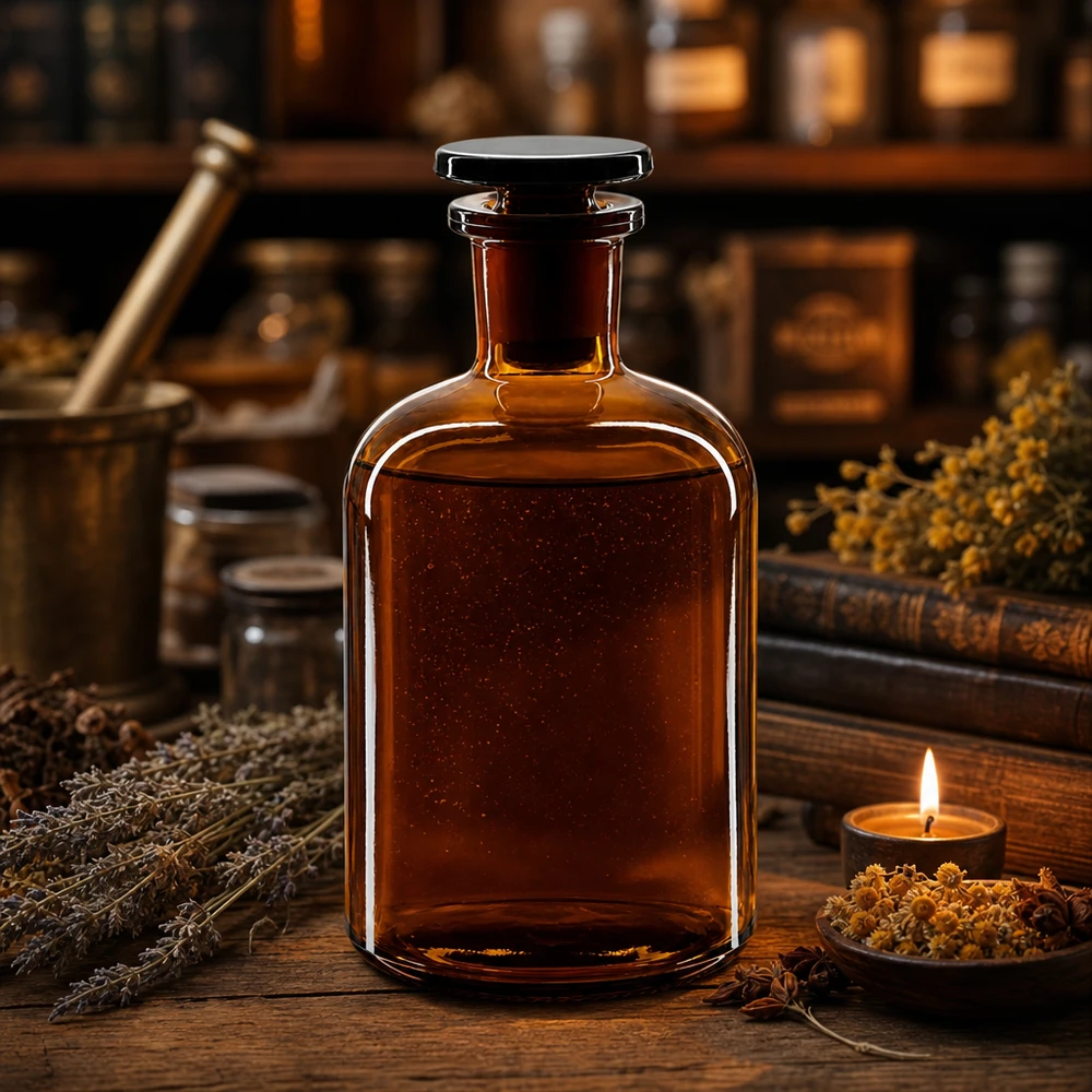 Flacon pharmaceutique 250 ml col étroit en verre ambré + bouchon Flacon opacifiante de 250 ml, à épaulement arrondi et col étroit, de couleur marron, pour liquides sensibles