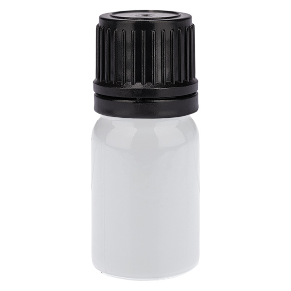 Flacon pour globules 5 ml, bouchon verseur 8 mm noir, bouchon standard WhiteLine UT18/5