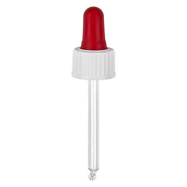 pipette en verre blanc/rouge 18mm, longueur 53,5 st. pipette en verre blanc/rouge 18mm, longueur 53,5 st.