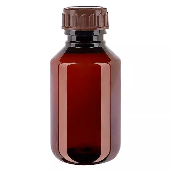 Bouteille PET 100ml avec bouchon marron standard Bouteille PET 100ml avec bouchon marron standard