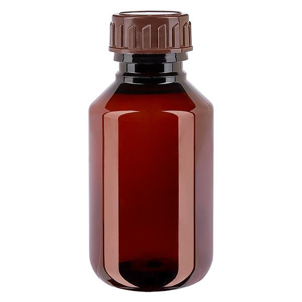 Bouteille PET 100ml avec bouchon marron standard Bouteille PET 100ml avec bouchon marron standard