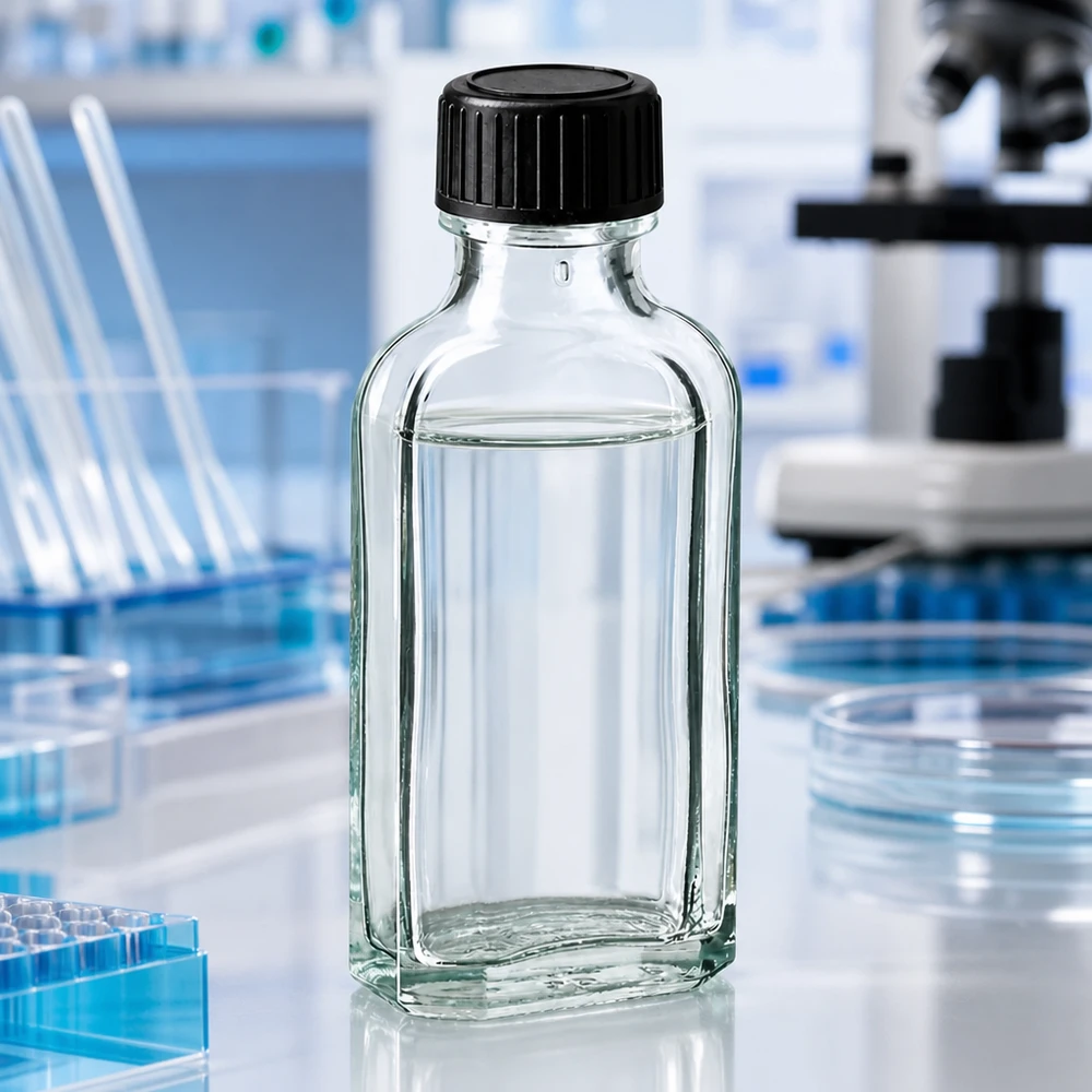 Flasque transparente de 50 ml au goulot DIN 22, avec bouchon à vis DIN 22 noir et joint LKD Flacon en verre de 50 ml, transparent, en forme de flacon de poche, avec bouchon à vis noir, destiné aux applications de laboratoire