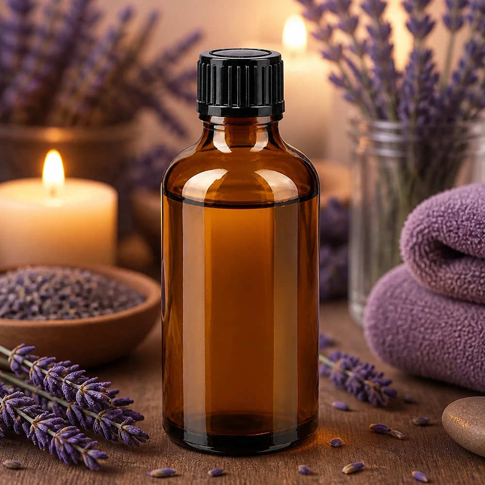 Petite bouteille en verre de 50 ml, couleur ambre, avec bouchon de sécurité enfant noir de 11 mm