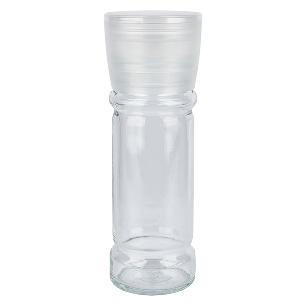 Bocal à sel/épices 100ml avec moulin (grossier) blanc - Set avantageux : bocal à épices Mary avec moulin grossier. Idéal pour les granulés de sel et le poivre.