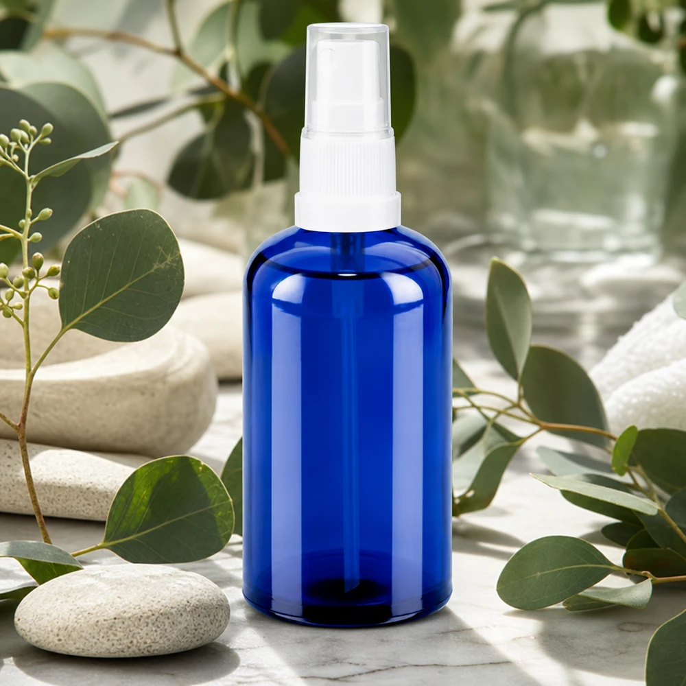 100ml spray blanc/tr. STD BlueLine UT18/100 Flacon spray vide de 100ml en bleu avec tête de pulvérisation blanche pour les cosmétiques et produits de soin DIY
