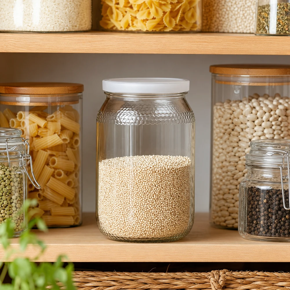 Pot de miel 900ml avec quinoa en porcelaine de cuisine Rangement armoire à provisions BasicSeal couvercle blanc UNiTWIST