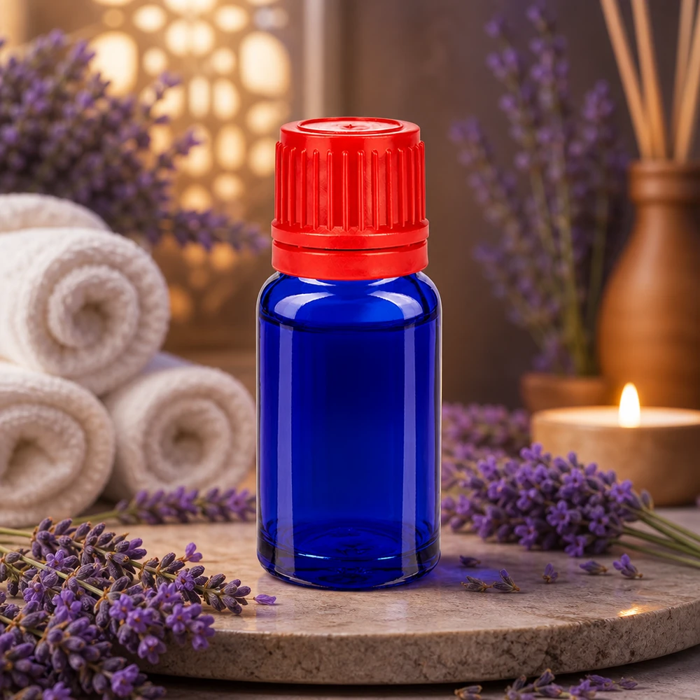 Flacon 10ml 11mm SV rouge OV BlueLine UT18/10 Bouteille compacte en verre bleu-rouge de 10ml parfaite pour les voyages et l'utilisation mobile des huiles essentielles