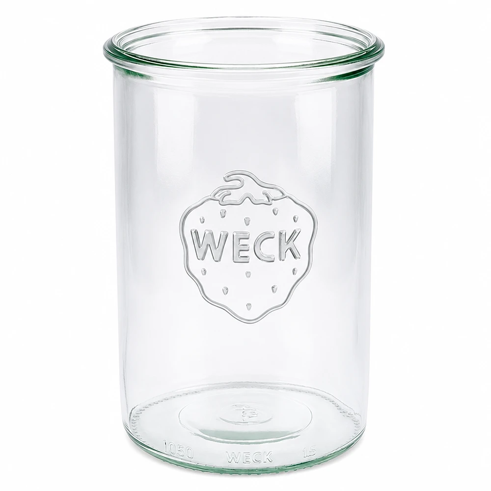 Bocal en verre WECK RR100 de 1 000 ml WECK Pot de 1000ml RR100 en verre transparent avec logo gravé pour la mise en conserve et la conservation.
